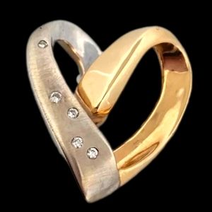 Sold 14k  Gold Diamond Heart  Omega Slide Pendant Estate Jewelry  6.5 grams